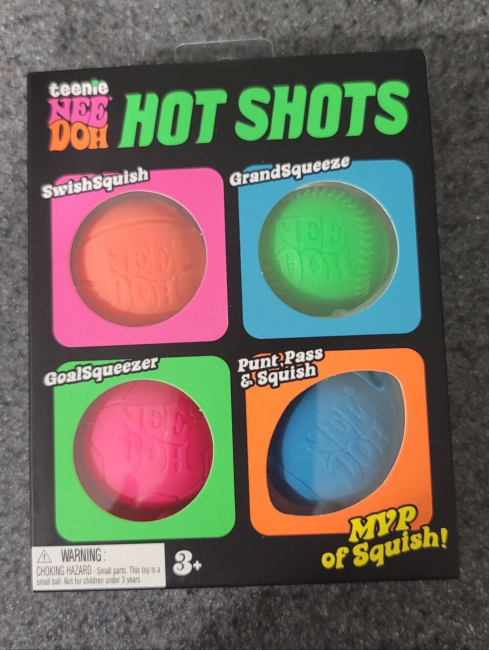 New Hot Shots 4-Pack Squishy Sports Balls - Pink, Orange, Green, Blue